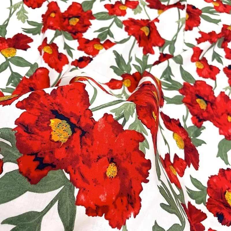 High Grade Pure Cotton Bright Dahlia Spring Summer Dress Fabric Handmade Customized Clothing Digital Printing Fabric One Meter