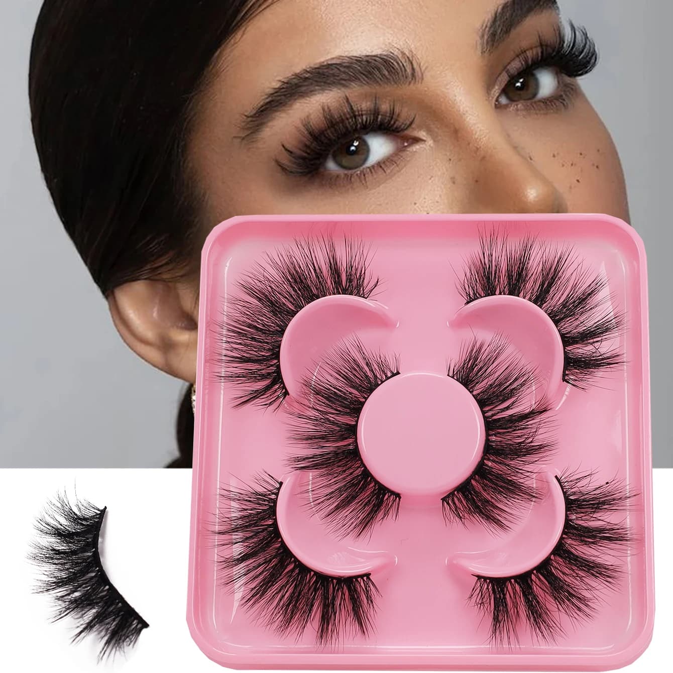 【Set da 3 paia】 Ciglia finte voluminose 8D da 17 mm, a strisce sottili, naturali, spesse e luminose, per esaltare la bellezza degli occhi