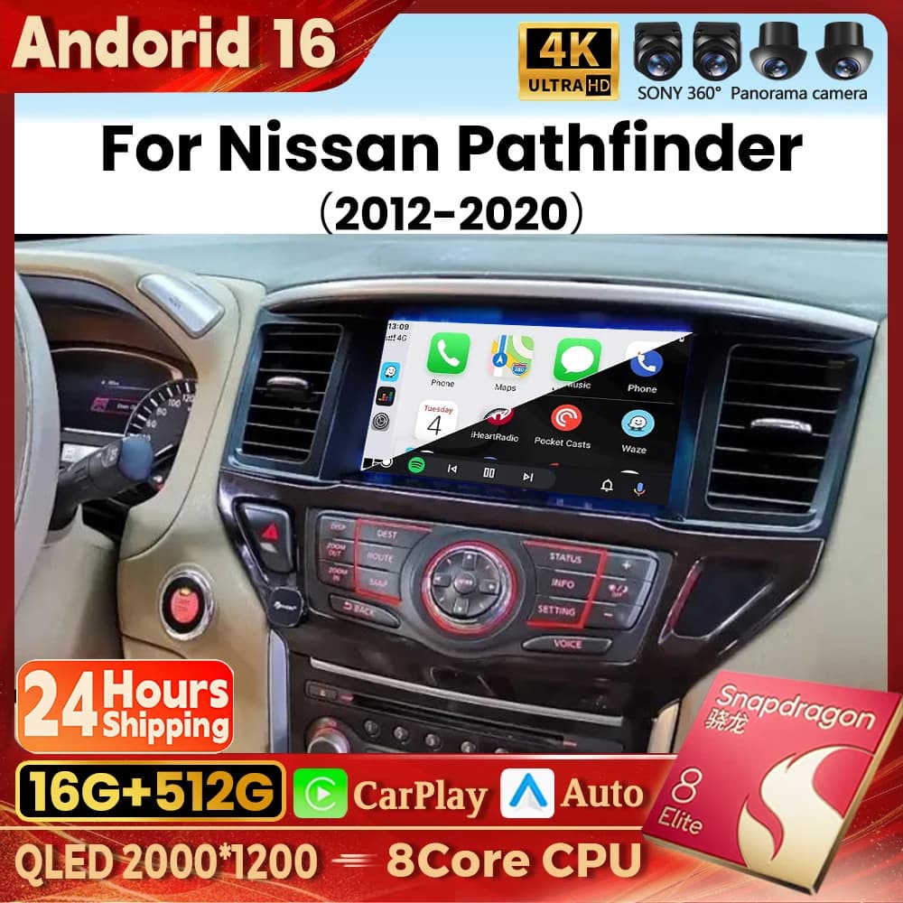 Android 16 Carplay Auto For Nissan Pathfinder 4 R52 2012 - 2020 Car Radio GPS Multimedia DSP Video Player Head Unit 2 Din Stereo