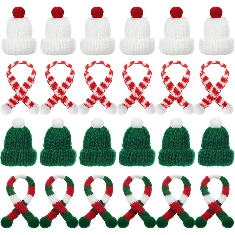 5/10Pcs Christmas Decoration Mini Knitted Hat Scarf Christmas Knitted Decoration Winter Doll Clothing Accessories DIY Gift Decor