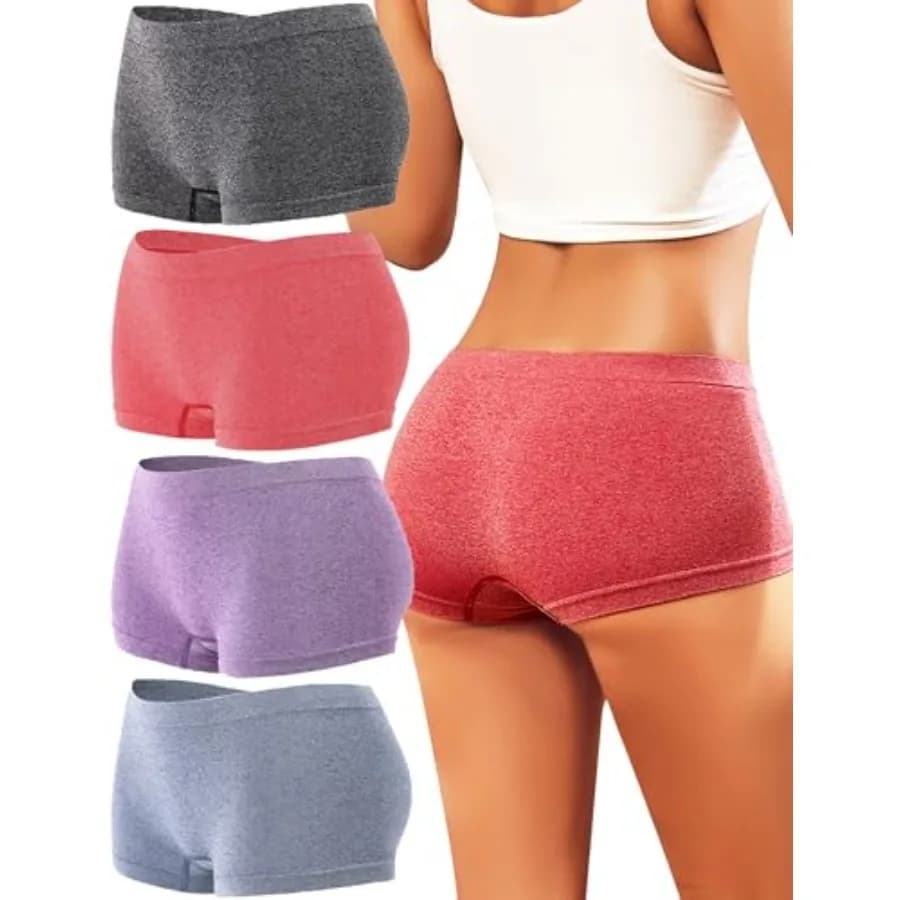 Womens Boyshorts Underwear Seamless Boxer Briefs Full Coverage Soft Stretch Boxer Shorts For Women 4 Pack