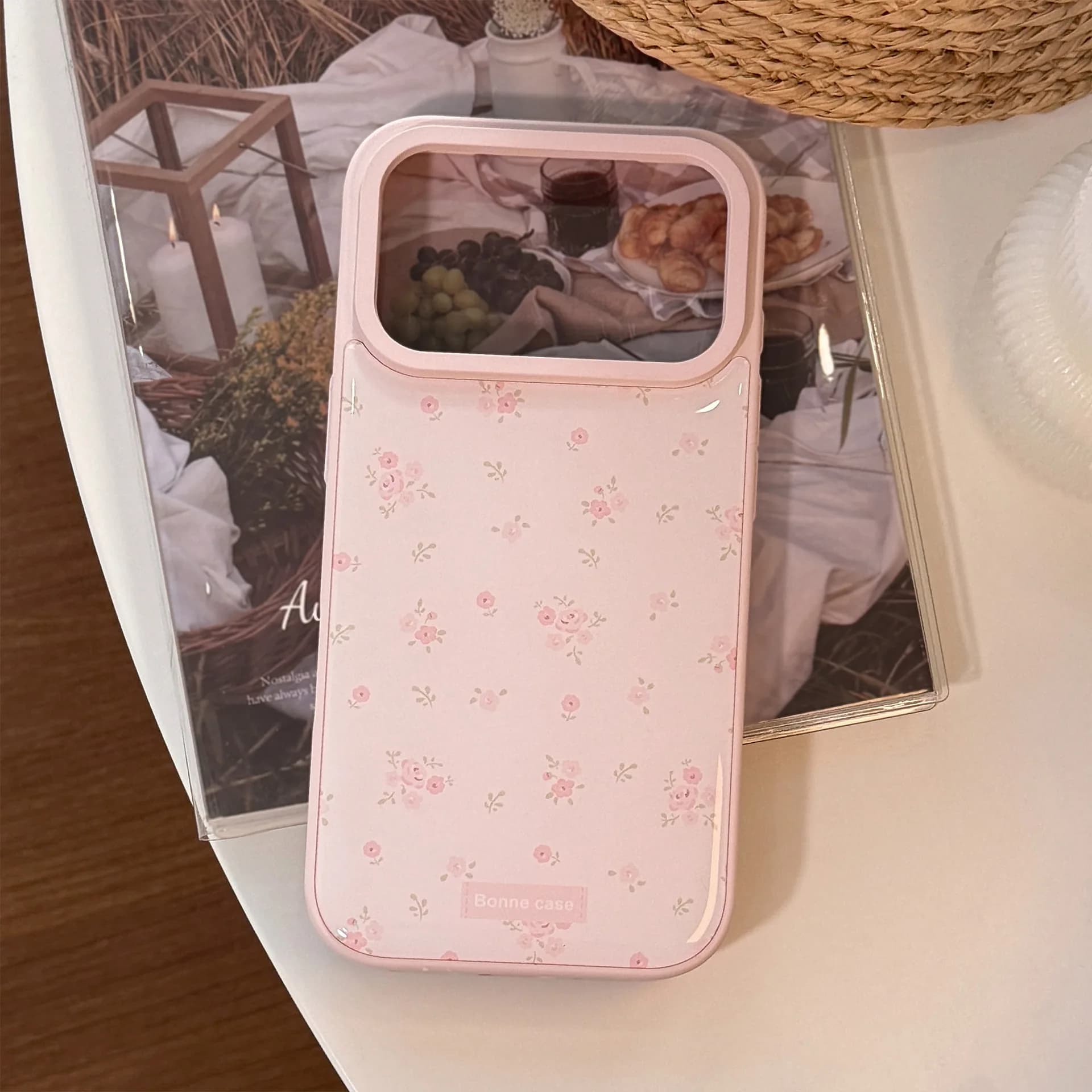 Full-screen Korean phone case with pink flowers and drop glue for iPhone 17 Air 16 15 14 13 Pro Max Plus Hard Shock Protective Cover
