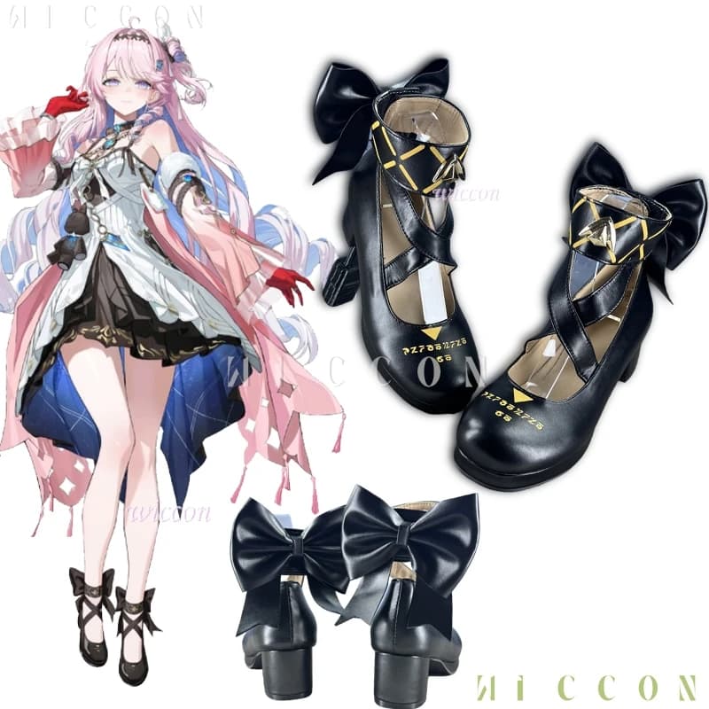 Scarpe Cosplay Wuthering Waves Denia, Stile Lolita, Tacco Alto Nero, per Anime e Giochi, Halloween, con Fiocco, per Donna
