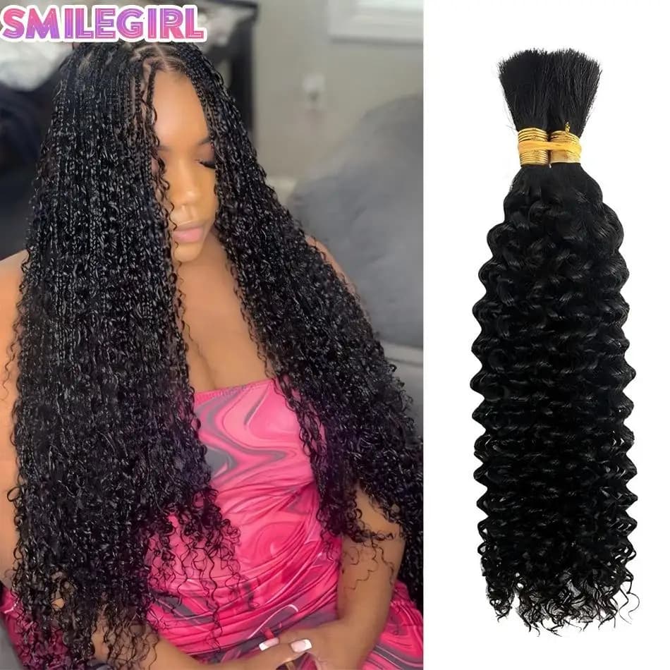 Deep Wave Human Braiding Hair Boho Hair Boho Braids 4 Bundles Wet And Wavy Curly Water Wave Bulk Bohemian Extensions For Black Women 28 Inch Natural Color