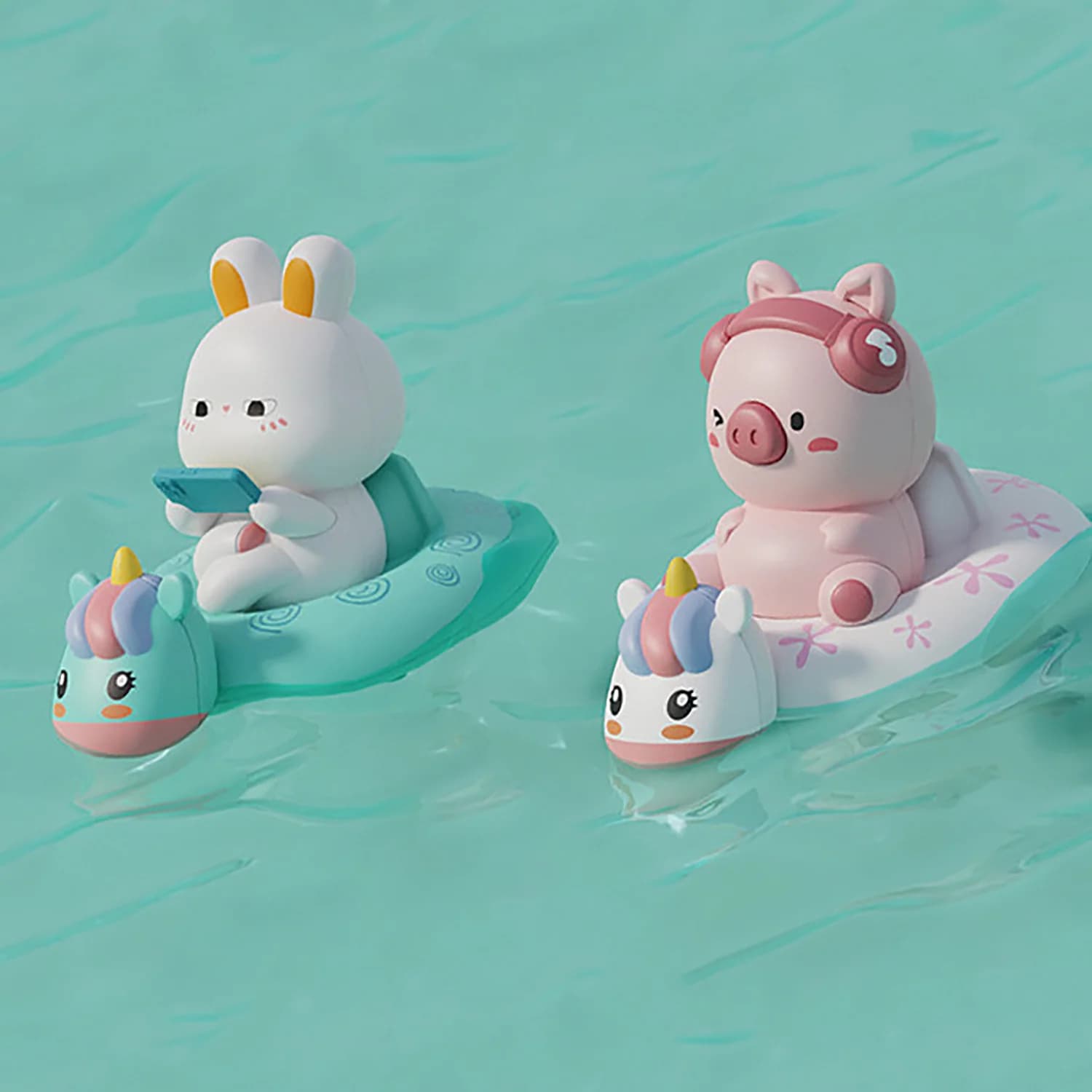 Kids Water Game Chain Cute Pig Rabbit Swimming Circle Watch Canoeing Children's Bath Shower Interactive Toy