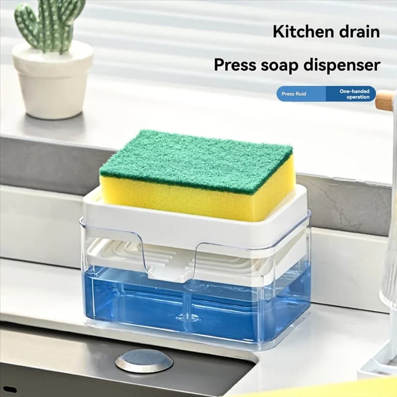 Lavello da cucina Dispenser di sapone per scarico Sapone per piatti Pressa per sapone con spugna Contenitore per detersivo da cucina-B51B