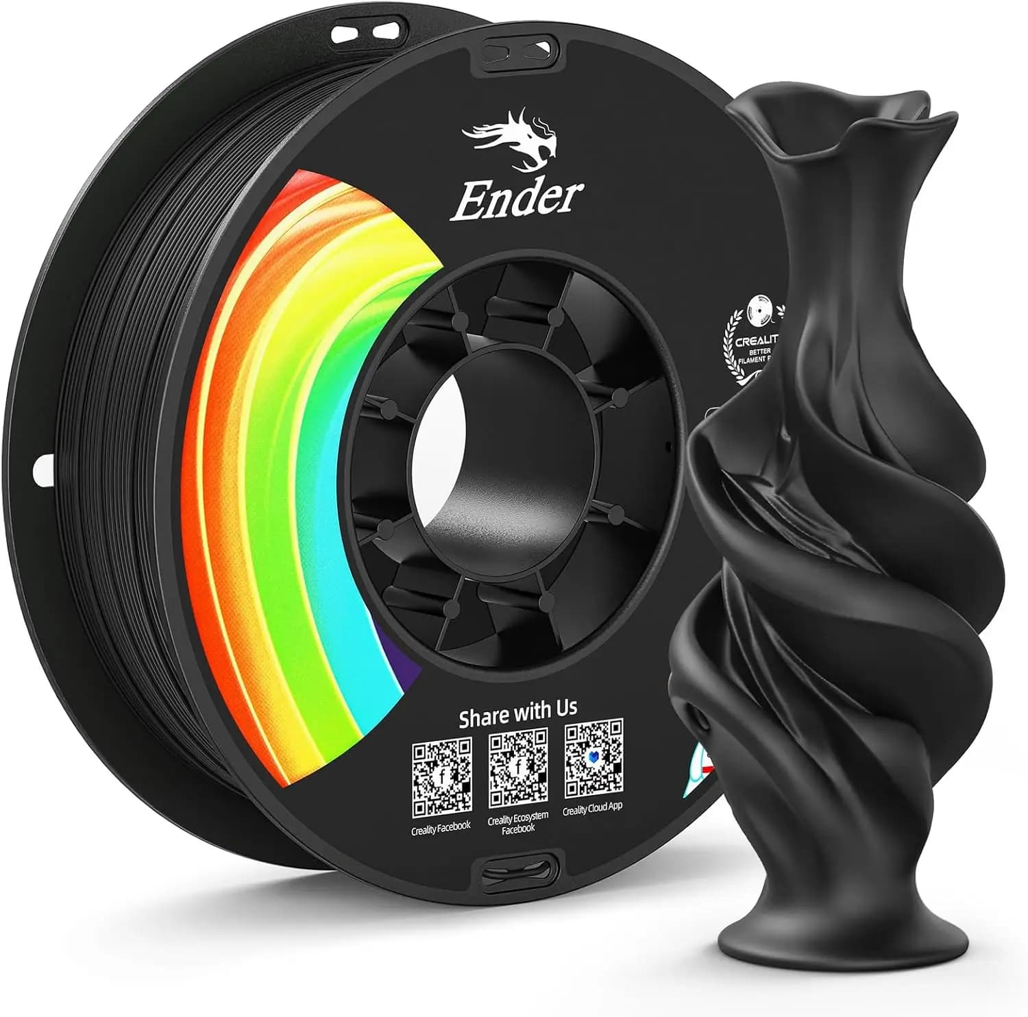 PLA+ Filament for 3D Printer 1.75mm, Low Deformation, Minime Lines Joint, Dimensional Accuracy +/-0.02mm, 1kg Black Opaque