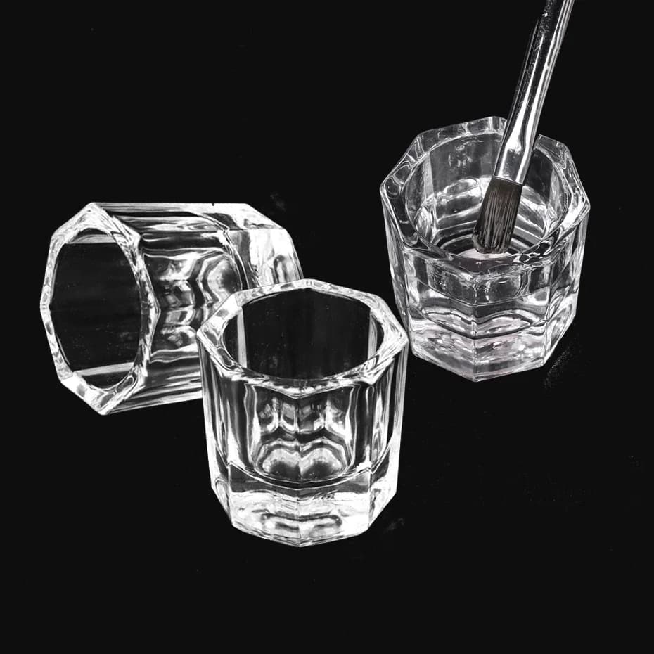 Mini cristallo di vetro acrilico trasparente piccola polvere ottagonale tazza per unghie liquide spazzola per unghie strumenti per la pulizia potenza liquida per ciotola di miscelazione