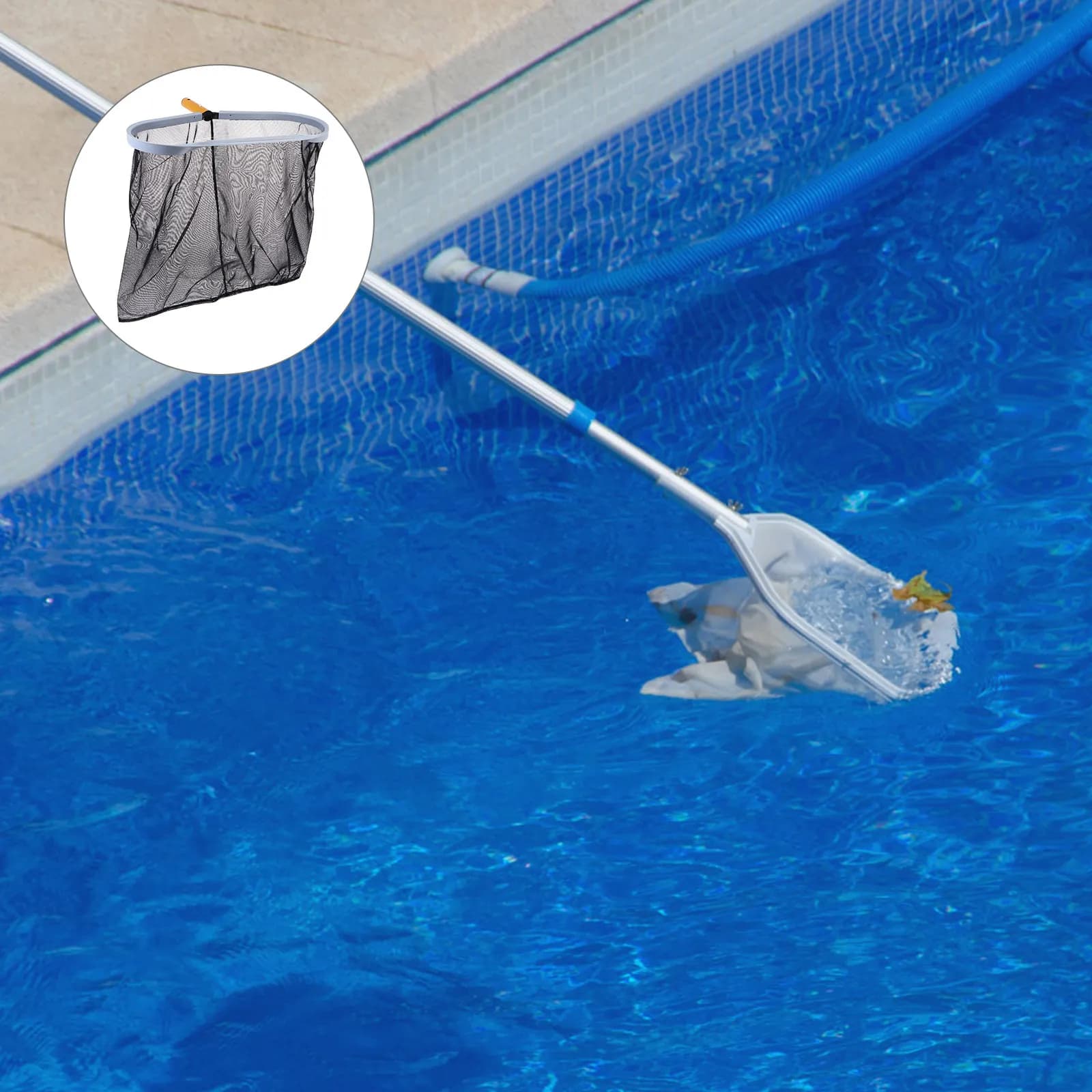 Rete per foglie da acqua profonda 1 pz, skimmer portatile per piscina, attrezzo per la pulizia di laghetti con manico in alluminio e rete a maglia fine