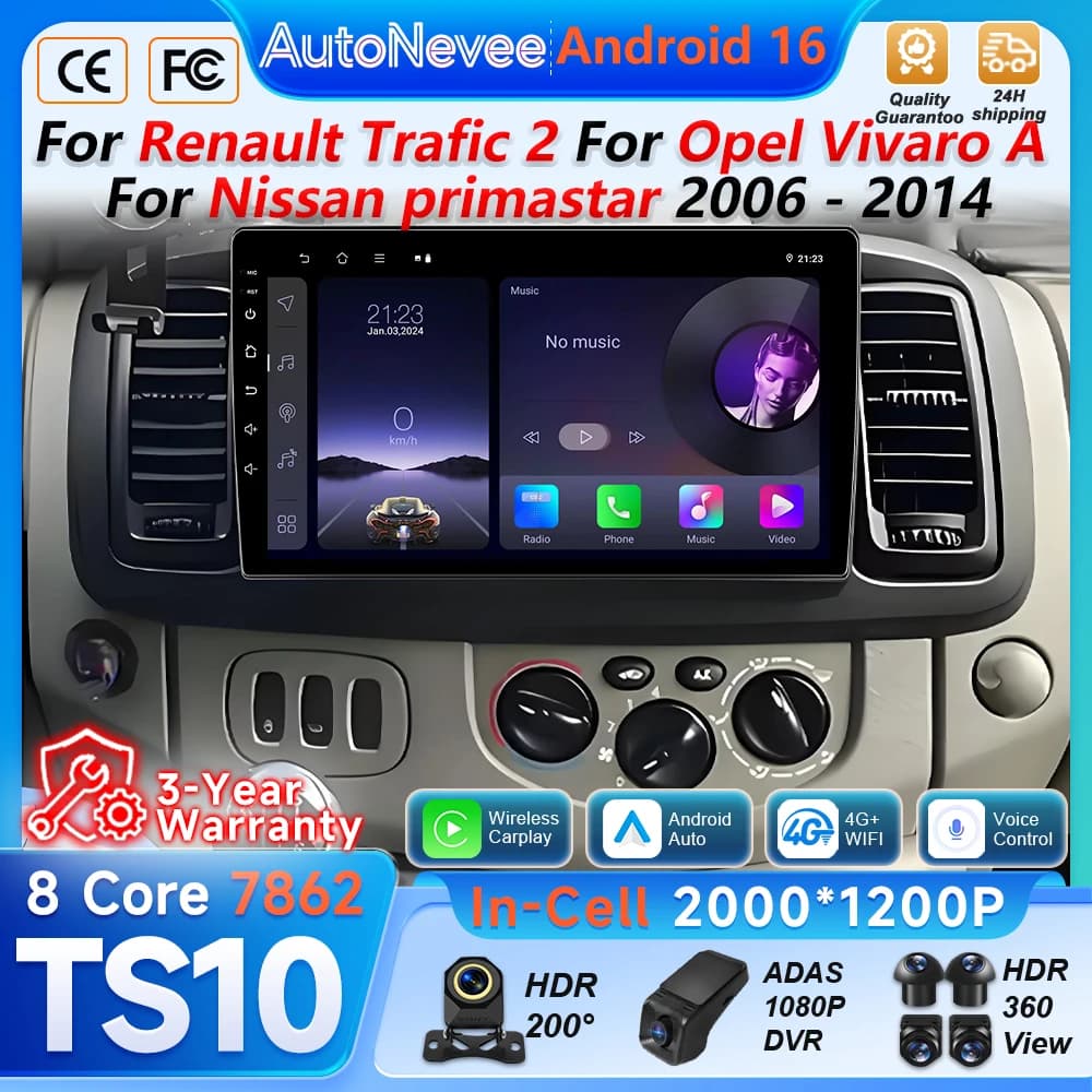 Android 14 Per Renault Trafic 2 Per Opel Vivaro A Per Nissan primastar 2006 - 2014 Autoradio Lettore Video Multimediale di Navigazione
