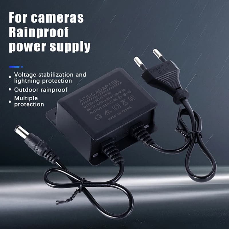 1Pcs Waterproof EU/US Plug Power Adapter DC12V 2A For CCTV Security Surveillance AHD Camera Charger NVR DVR Input AC100V-240V