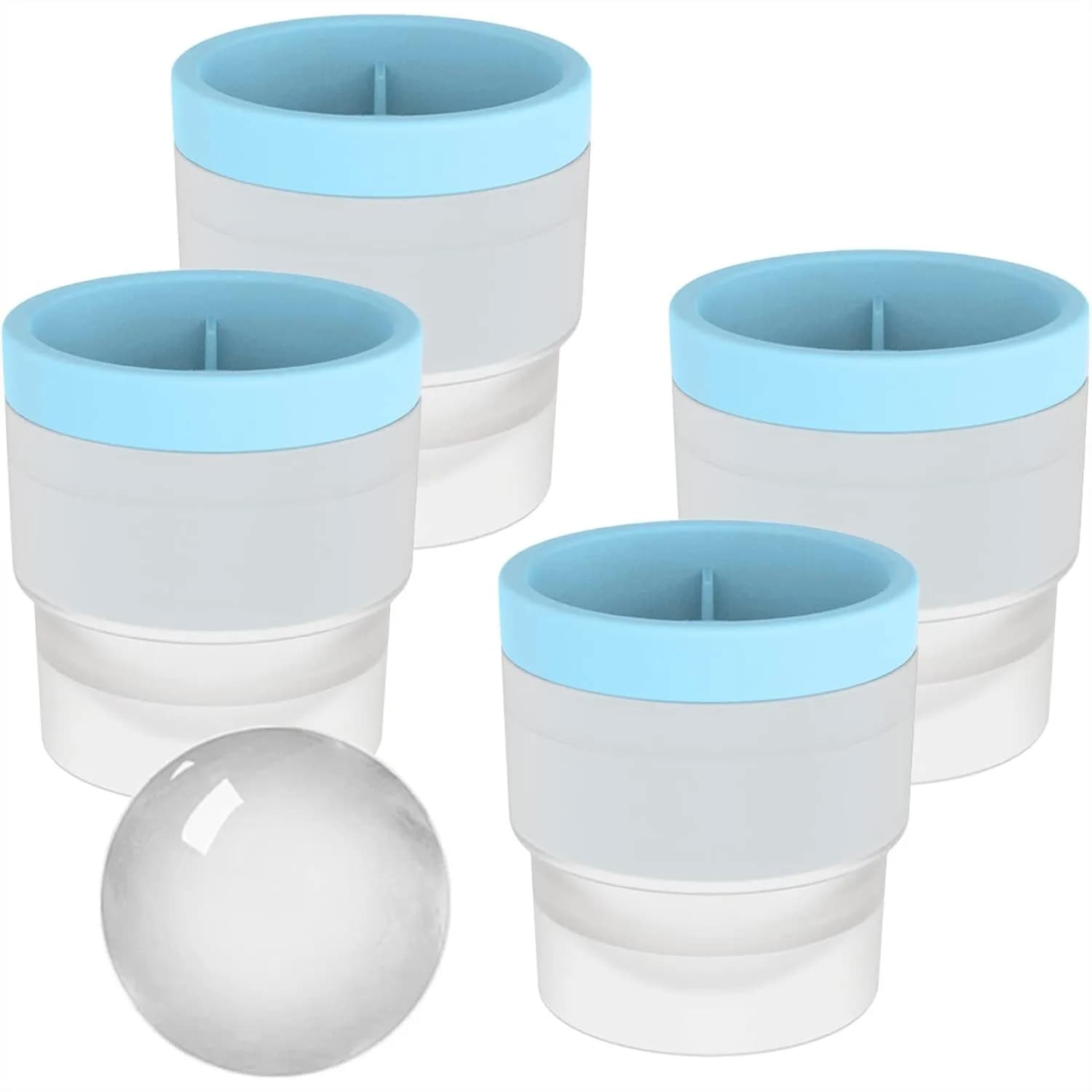 Set di 4 Stampi per Sfere di Ghiaccio, Cubetti di Ghiaccio Rotondi da 2,4 Pollici per Whisky, Cocktail, Bourbon, Senza BPA, Scioglimento Lento