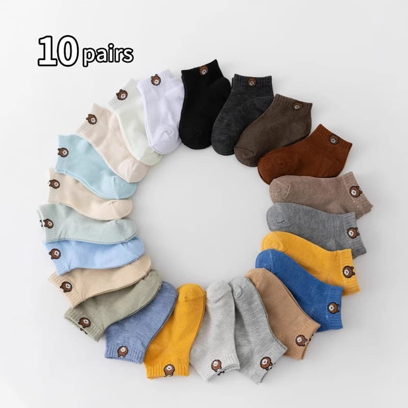 10 pairs of cute socks for children with pattern to bears in casual colors, colorful socks for children, socks for boys, socks for girls
