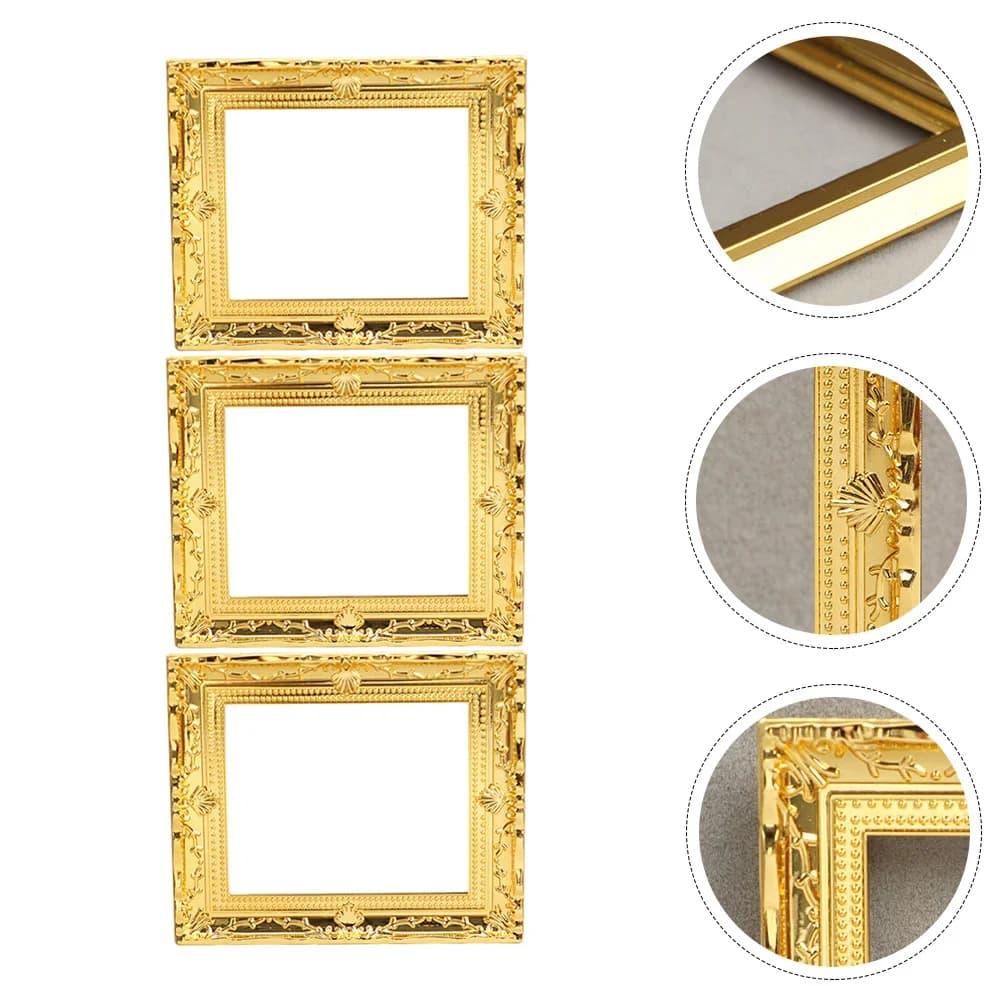 6pcs Gold Mini Furniture Accessories Plastic Picture Frames For House Decor Small Photo Frame Diy Model Scene Props Unpainted