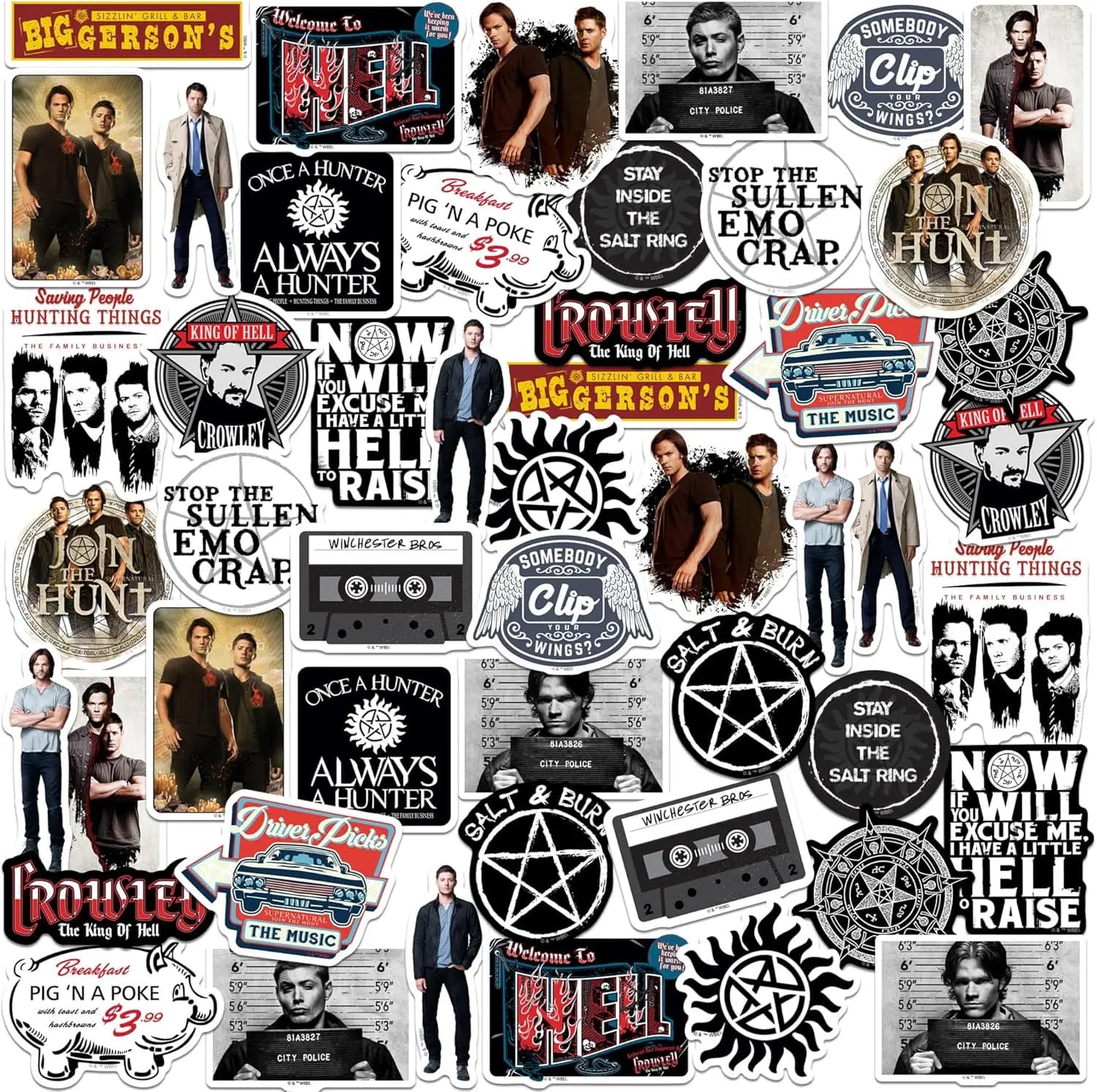Confezione Assortita di 50 Adesivi Grandi in Vinile Supernatural – Decalcomanie Fustellate per Laptop, Acqua
