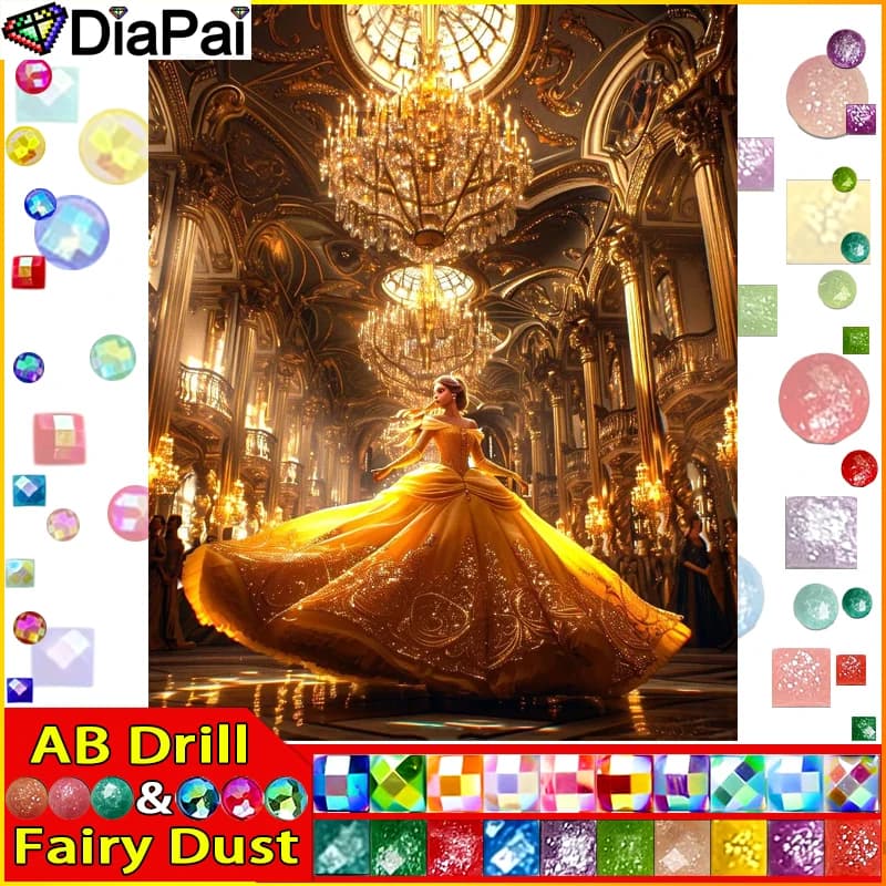 DIAPAI Fata Polvere AB 5D Pittura Diamante Fai Da Te Punto Croce "Castello Donna" Decorazioni Per La Casa Pieno di Strass Intarsio Diamante Ricamo