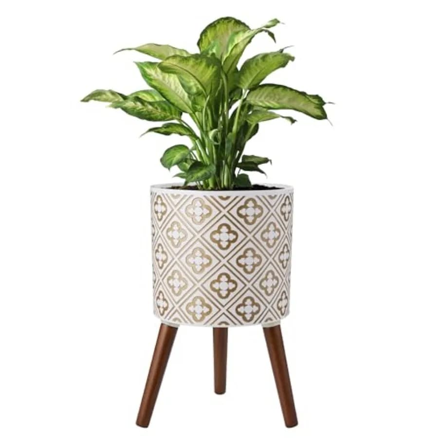 Vaso da fiori moderno grande con supporto per piante da interno ed esterno, con drenaggio, per casa, giardino, patio