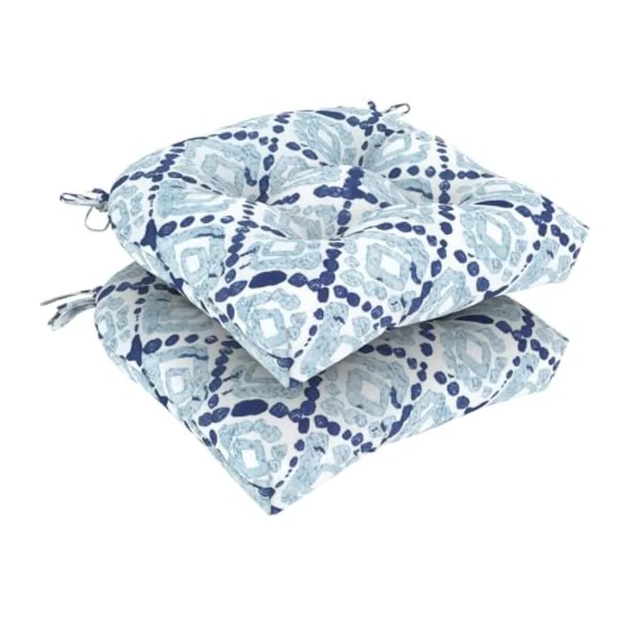 Set di 2 Cuscini per Sedie da Esterno 48x48x10 cm, Idrorepellenti, Trapuntati, con Lacci, Spessi, di Ricambio per Patio