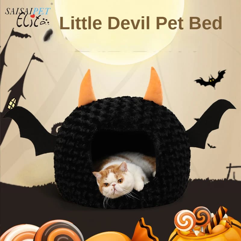 Lettiera per animali domestici Halloween Imp Lettiera per gatti Grande spazio Calore autunnale e invernale completamente chiuso Teddy Fadou Cuccia per gatti Casusecustomizzabile