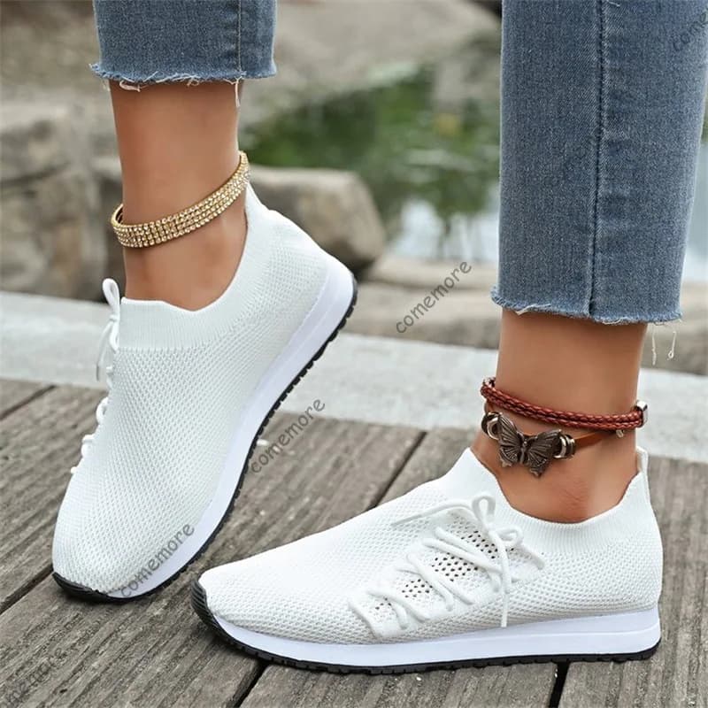 Comemore Scarpe vulcanizzate casual da donna Scarpe con fondo piatto in mesh traspirante moda per donna Sneakers bianche Primavera Tenis Feminino