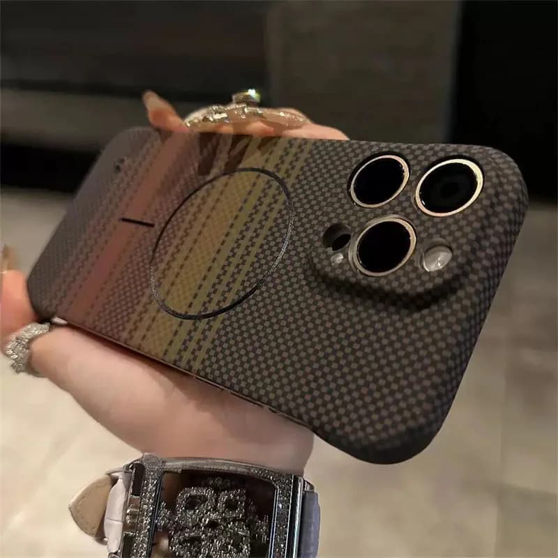 Ultra Thin Carbon Fiber Magsafe Wireless Charge Case For iPhone 16 15 14 Plus 13 12 11 Pro Max Frameless Kevlar Texture PC Cover