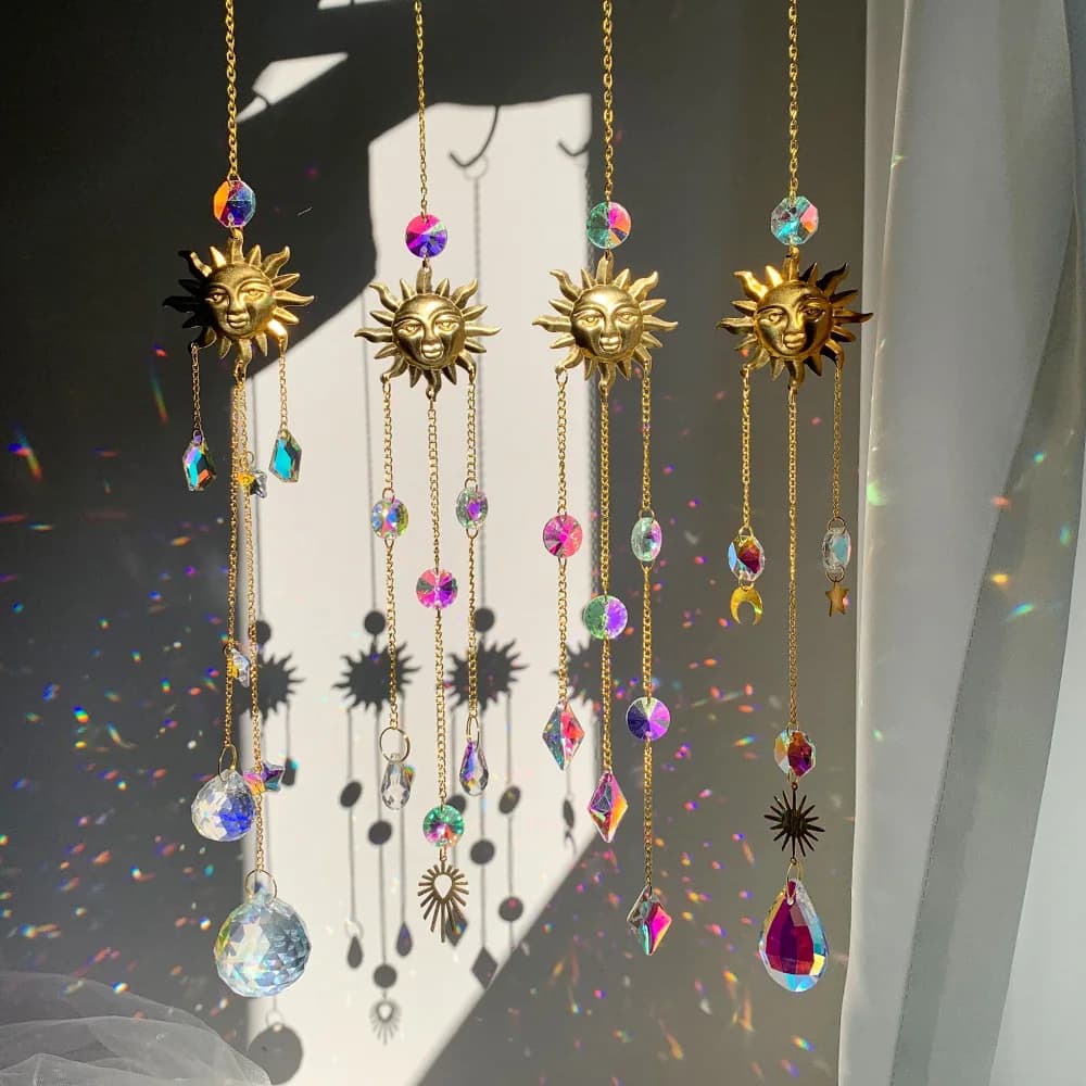 New Gold color Crystal Wind Chime Wedding Party Supplies Yard Hanging Decor Crystal Pendant Crafts Gift Sun Catcher Wind Chime