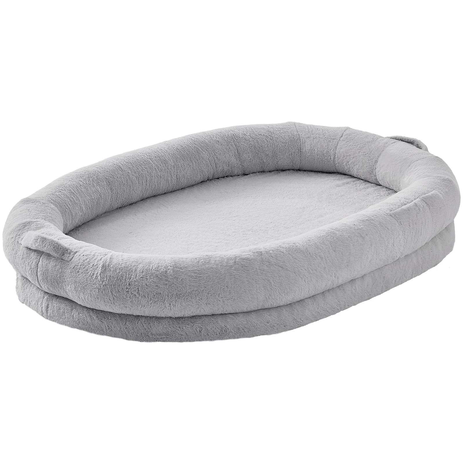 SucceBuy Letto per cani umani Letto per cani umani per adulti Letto per cani di dimensioni umane con copertura lavabile in pelliccia di coniglio sintetica Schiuma ortopedica per uova Grigia