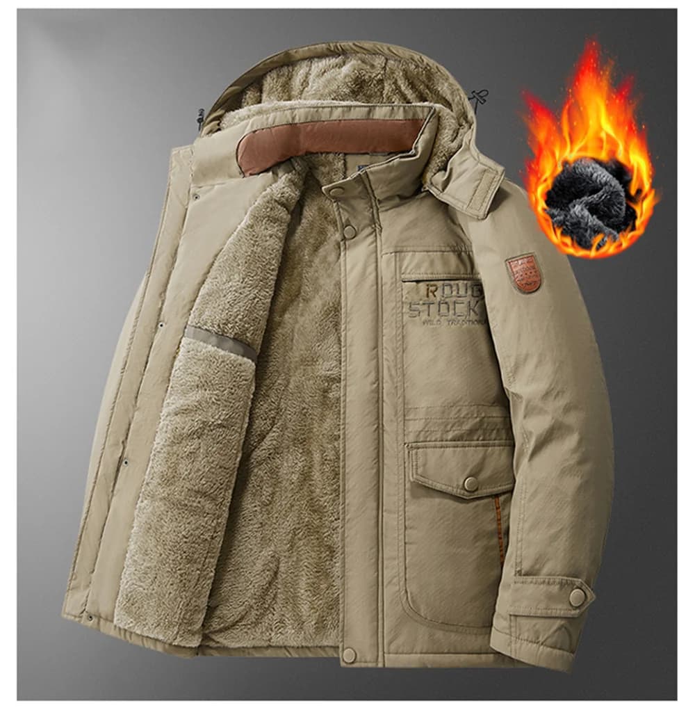 Cappotto Parka foderato in pile da uomo invernale Giacca da lavoro militare vintage da esterno Parka da uomo con cappuccio staccabile ispessito