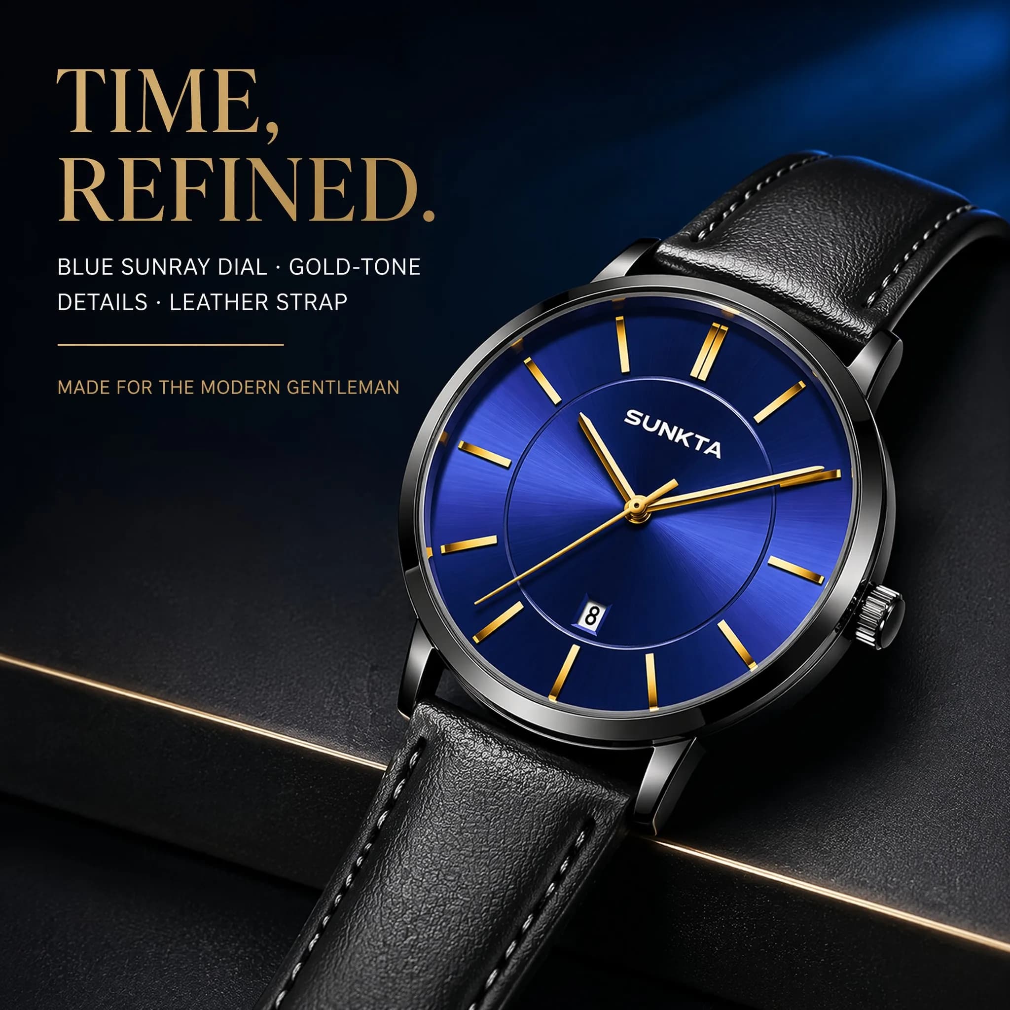 SUNKTA Fashion Luxury Men's Watch Leather Strap Round Dial Male's Analog Quartz Wristwatch Reloj Hombre Montre（+Box）