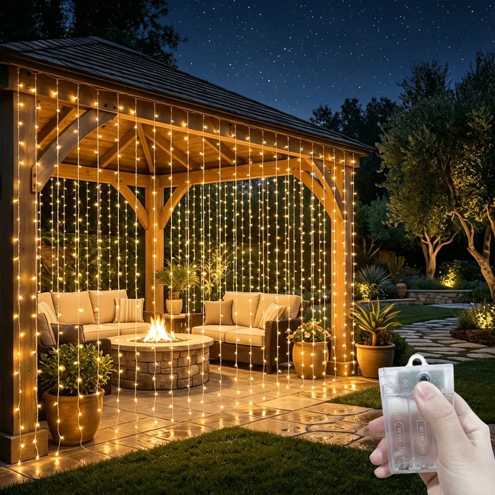 Christmas Garland Curtain Light String Battery Power LED 8 Modes Wedding Bedroom Decor Home Halloween Birthday Room Decoration