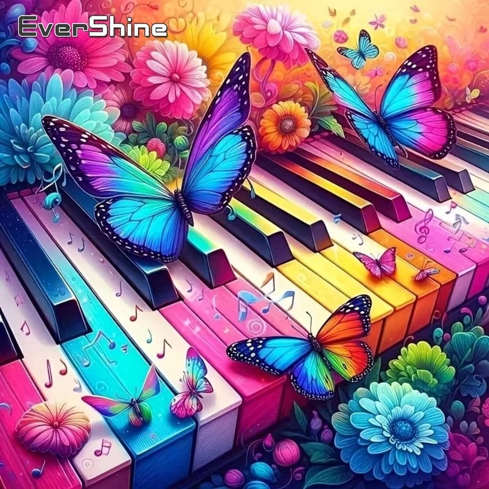 EverShine 5D DIY Diamond Embroidery Butterfly Animal Diamond Painting Piano Kit Acrylic Craft Supplies Mosaic Holiday Gifts