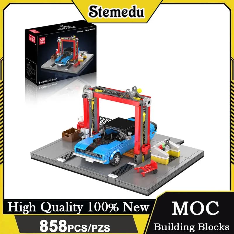 24086 Set di Costruzioni Garage Challenger Muscle Car, Blocchi MOC per Veicoli Urbani, Giocattoli da Costruzione per Bambini e Adulti