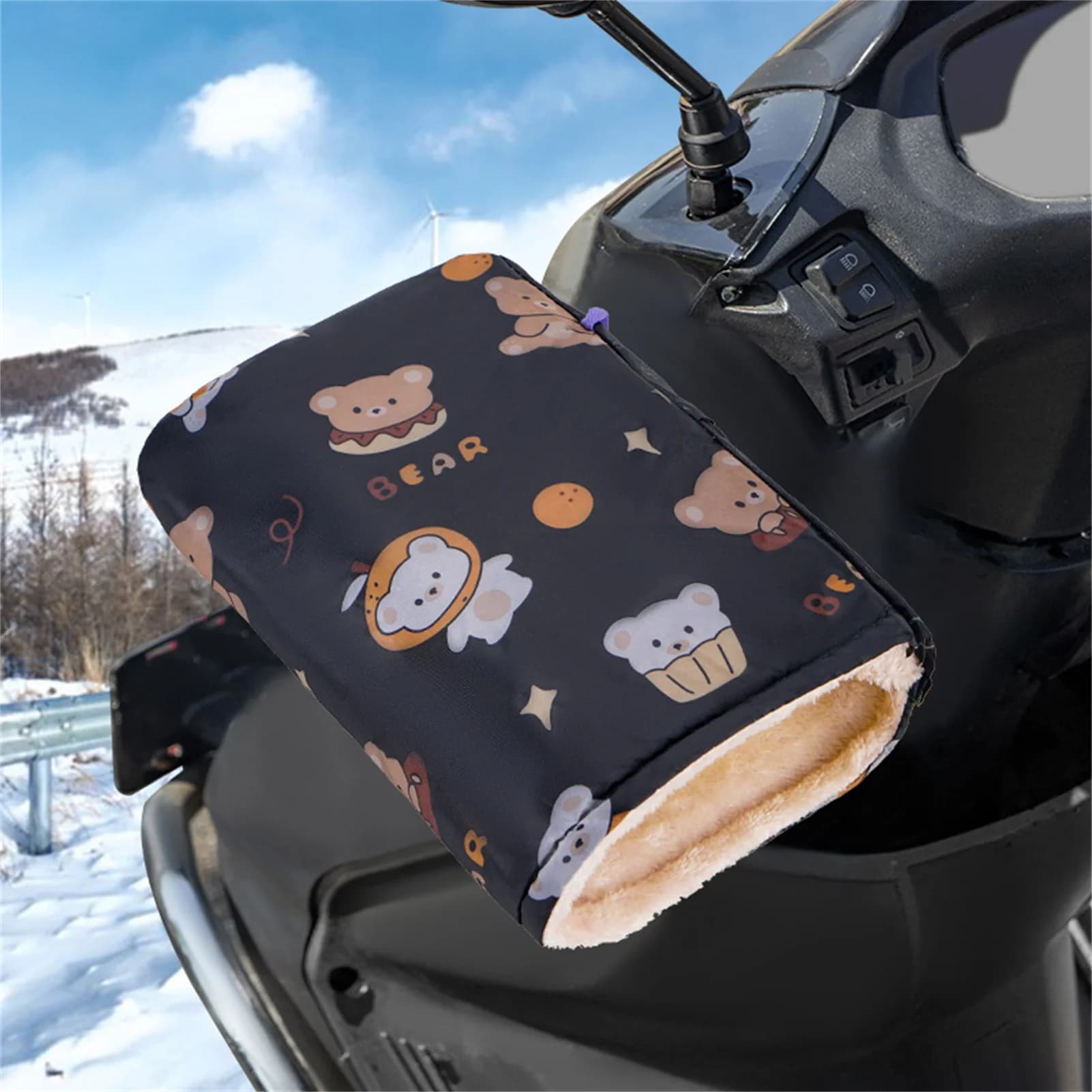 Guanti da manubrio caldi invernali Guanti antivento in peluche ispessito per bicicletta Guanti da ciclismo per bici elettriche 1 paio
