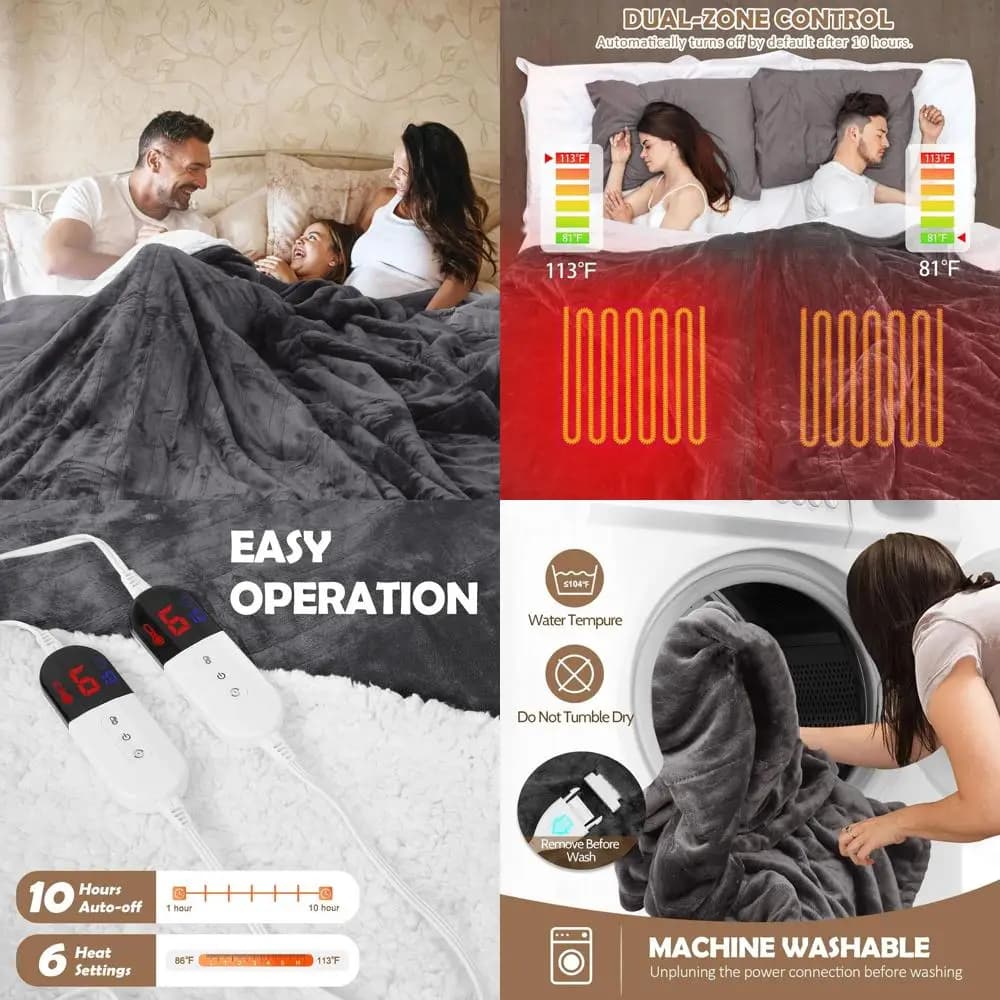Coperta elettrica Queen Size Dual Control 84x90 con 10 timer, 6 livelli di calore, protezione da surriscaldamento, Sherpa in flanella, certificata ETL