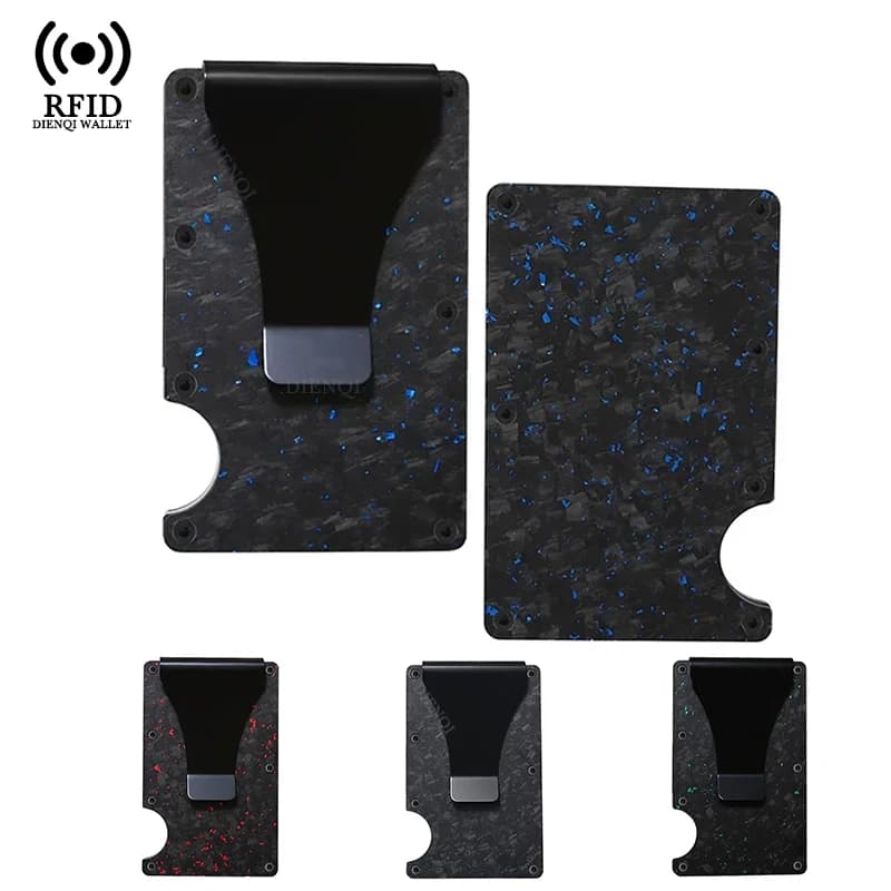 Men's RFID Blocking Wallet Metal Card Holder Slim Credit Card Case Carbon Fiber Business Bank Cardholder with Money Clip EDC