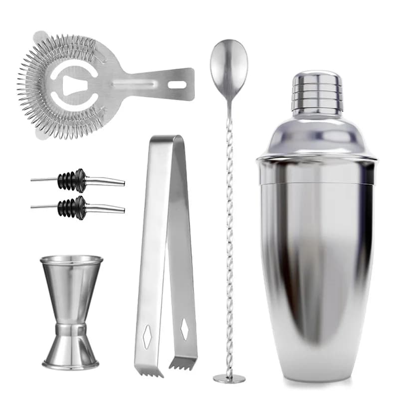 High Quality 304 Stainless Steel Bar Tools Custom Pattern Etching Engraved Complete Boston Cocktail Shaker Set Bartender Kit