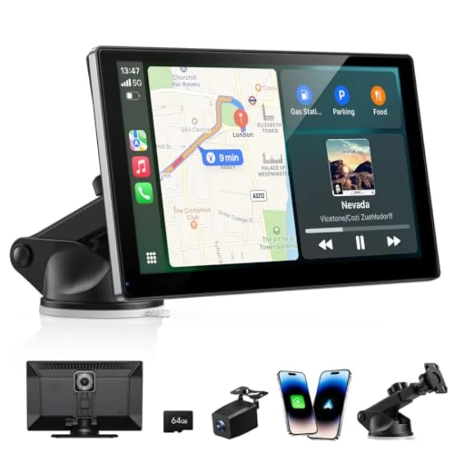 Touchscreen per cruscotto auto: Dash cam 4K da 9 pollici con CarPlay wireless e Android Auto + telecamera di retromarcia 1080P, GPS portatile, Bluetooth, FM, OTA