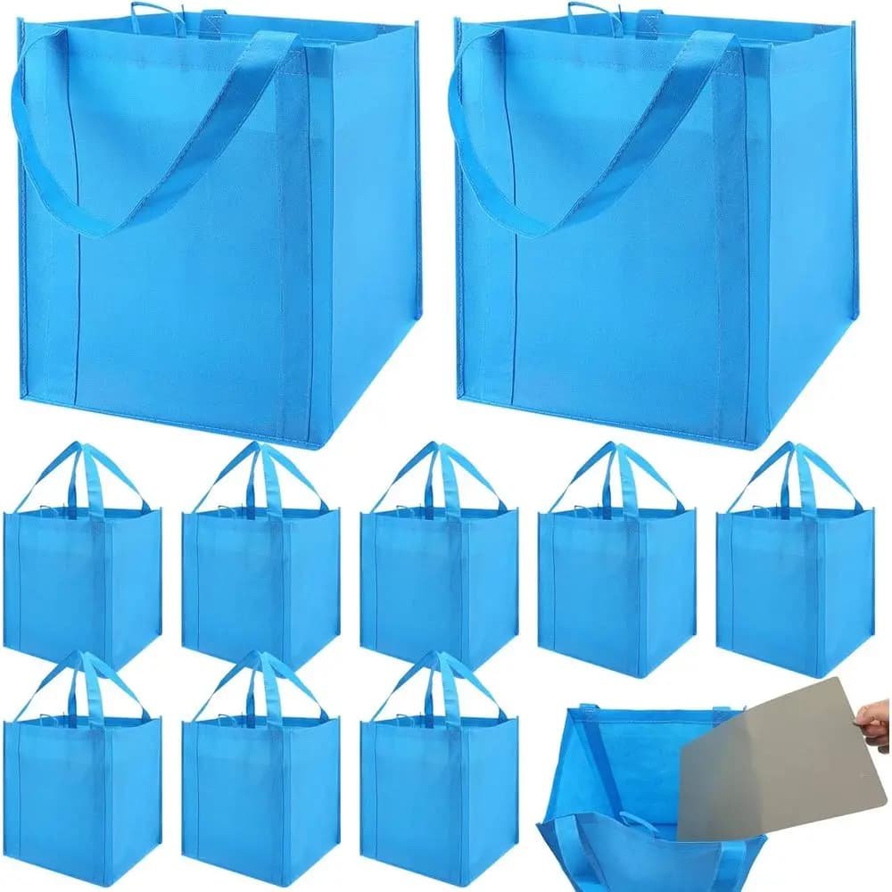 Confezione da 10 borse per la spesa riutilizzabili grandi e durevoli con manici resistenti, borse blu lavabili
