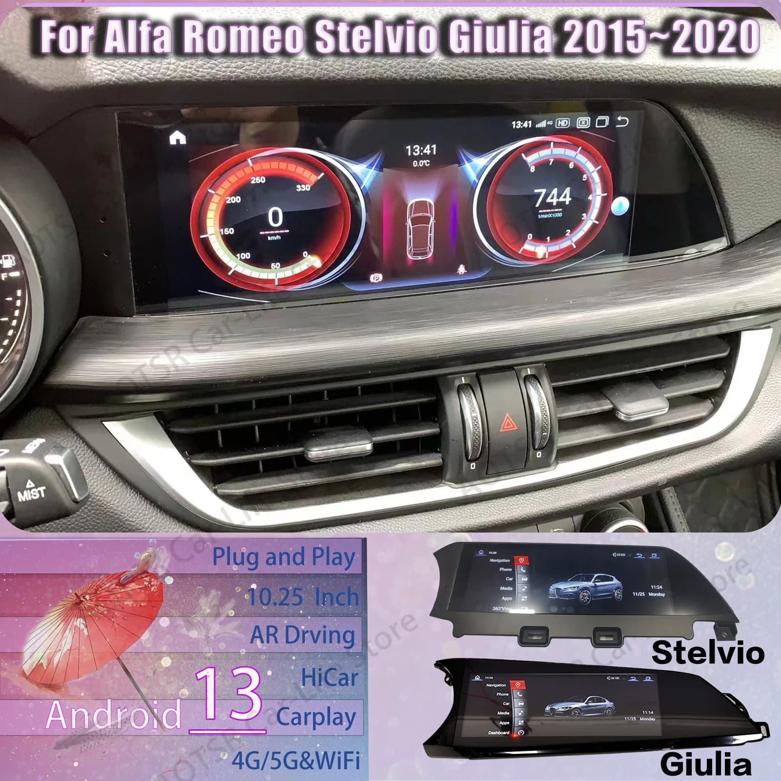 Qualcomm Multimedia Android Auto For Alfa Romeo Stelvio Giulia 2015~2020 GPS Navigation Car Radio Stereo Receiver IPS Head Unit