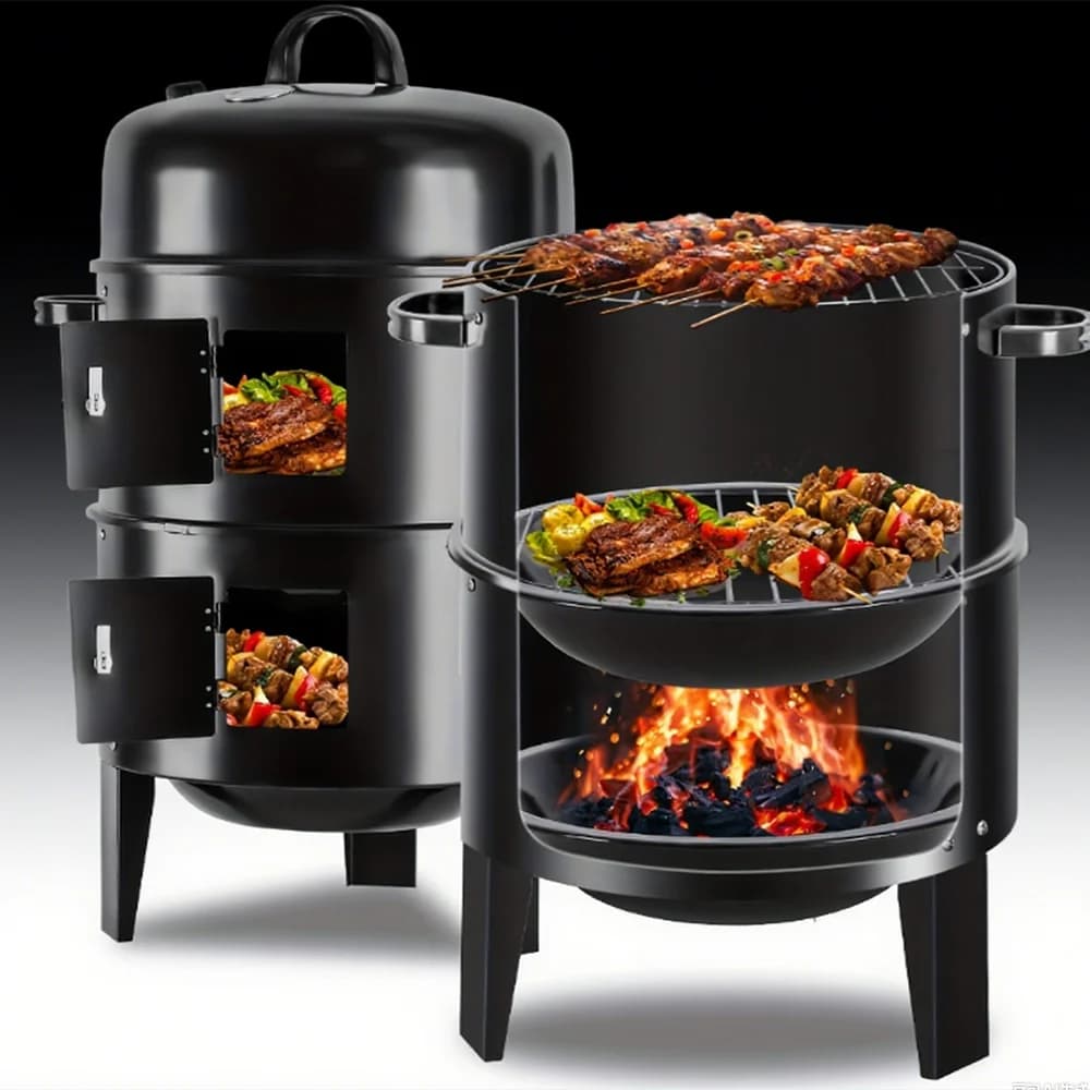 Smoking cooker, easy to control temperature: black vertical barbecue, suitable for camping, outdoor kitchen and meetings