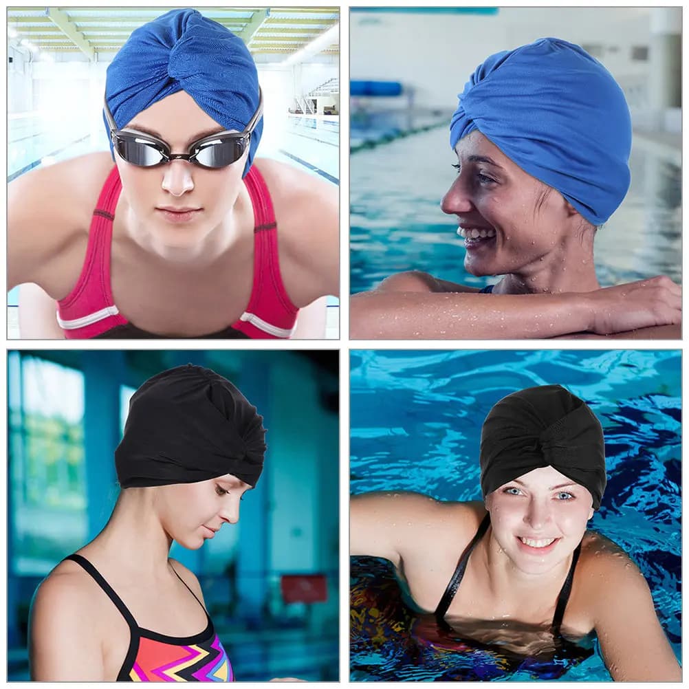 2 pezzi di cappelli da nuoto da donna in nylon elastico, leggeri, comodi, impermeabili, protettivi per adulti, per capelli lunghi