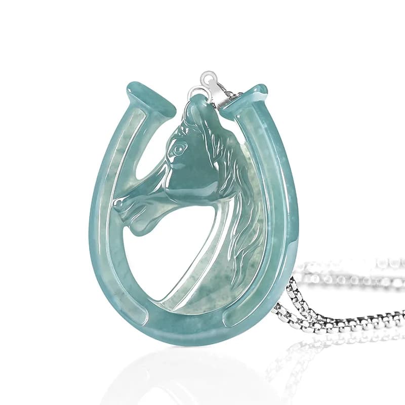 S925 Silver Natural Blue Water Jade Horse's Hoof Pendant Necklace Carved Charm Jadeite Jewelry Fashion Amulet Gift Certificate