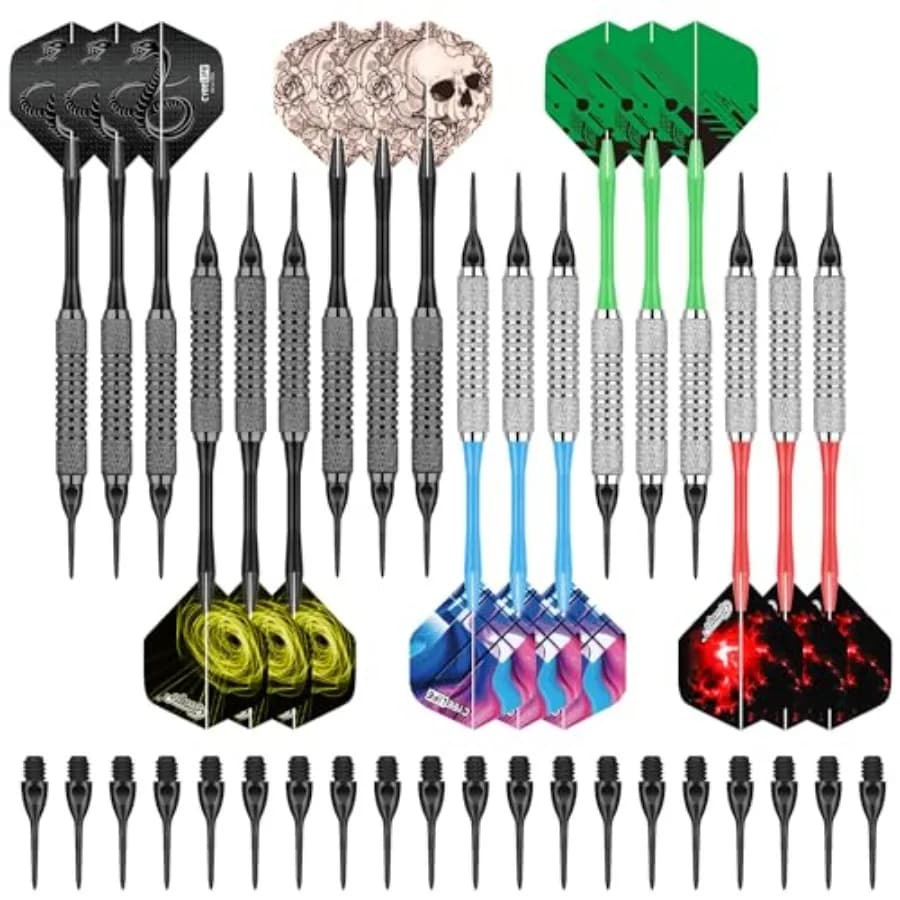 Set di 18 Freccette con Punta in Plastica per Bersaglio Elettronico