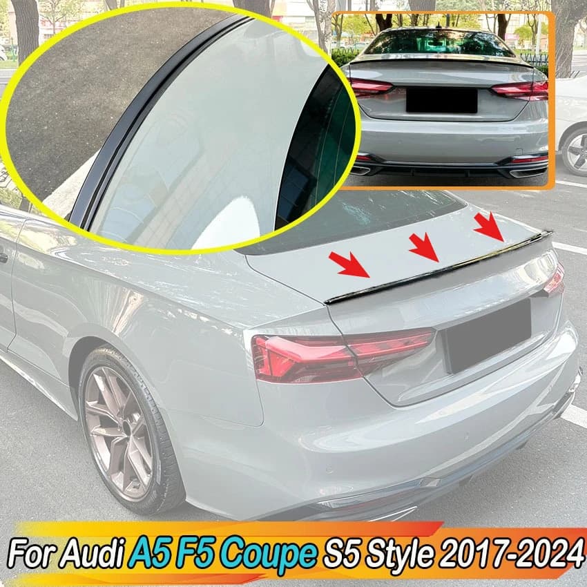 For Audi A5 F5 Coupe S5 Style 2017-2024 Rear Trunk Center Spoiler Wing Lip Diffuser Tail Fin Wings Fixed Wind Body Kits Tuning