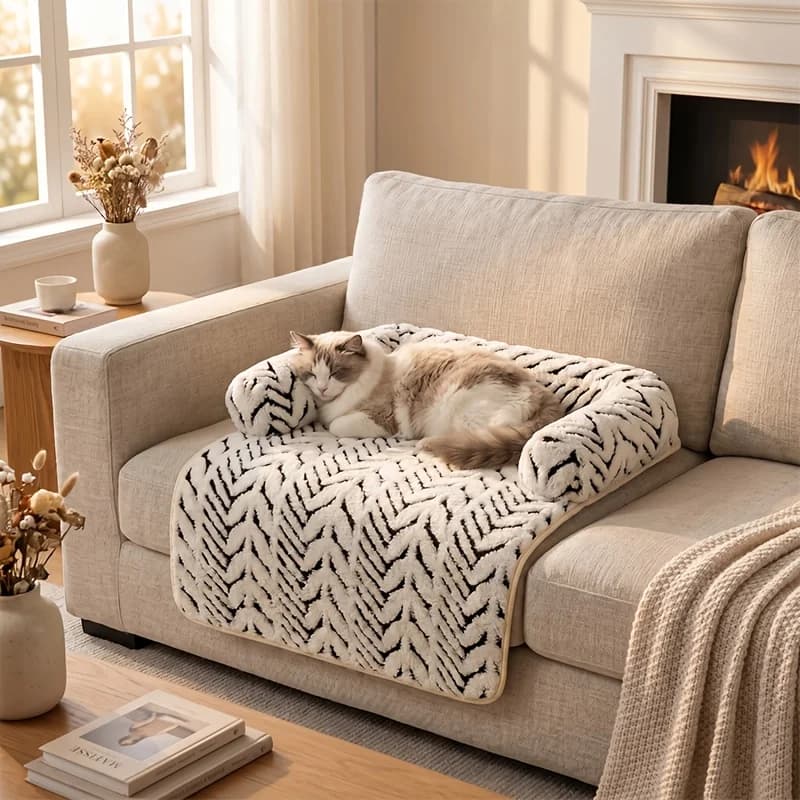 cat and dog sofa bed, plush pet sofa bed with cushions, indoor cat and puppy non-slip furniture protective cover