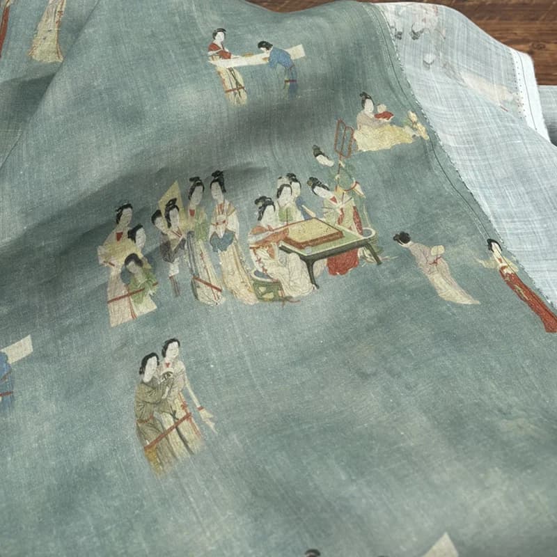 Tessuto Ramie al 100% per la casa Morandi Verde Stampa tradizionale cinese Traspirante Naturale Vintage Ricamo Camicetta Materiale Hanfu Qipao