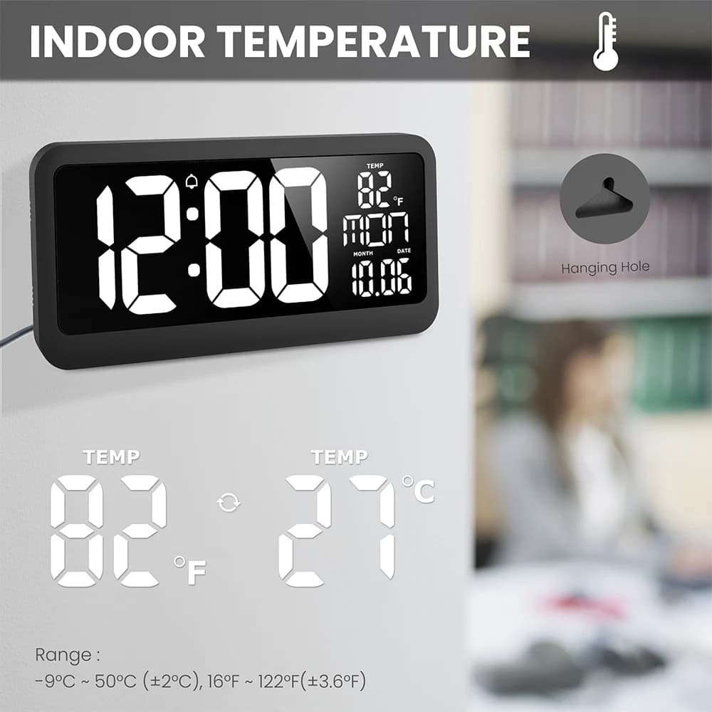 Orologio da Parete XXL EM3217 con Schermo LED Ultra-Chiaro, Sveglia e Display della Temperatura Interna per Soggiorno