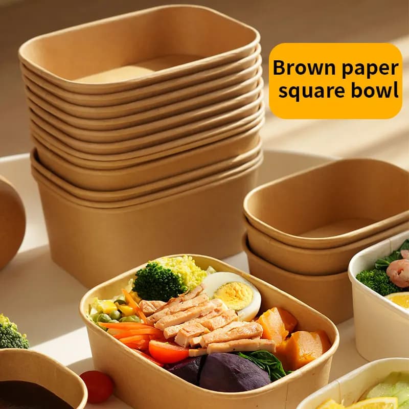 10 pz/set Scatola Da Pranzo Usa E Getta Carta Kraft Scatola Da Pranzo Quadrata Scatole di Imballaggio Per Alimenti Veloce Ciotole di Carta Con Coperchio Scatole Bento Per La Casa