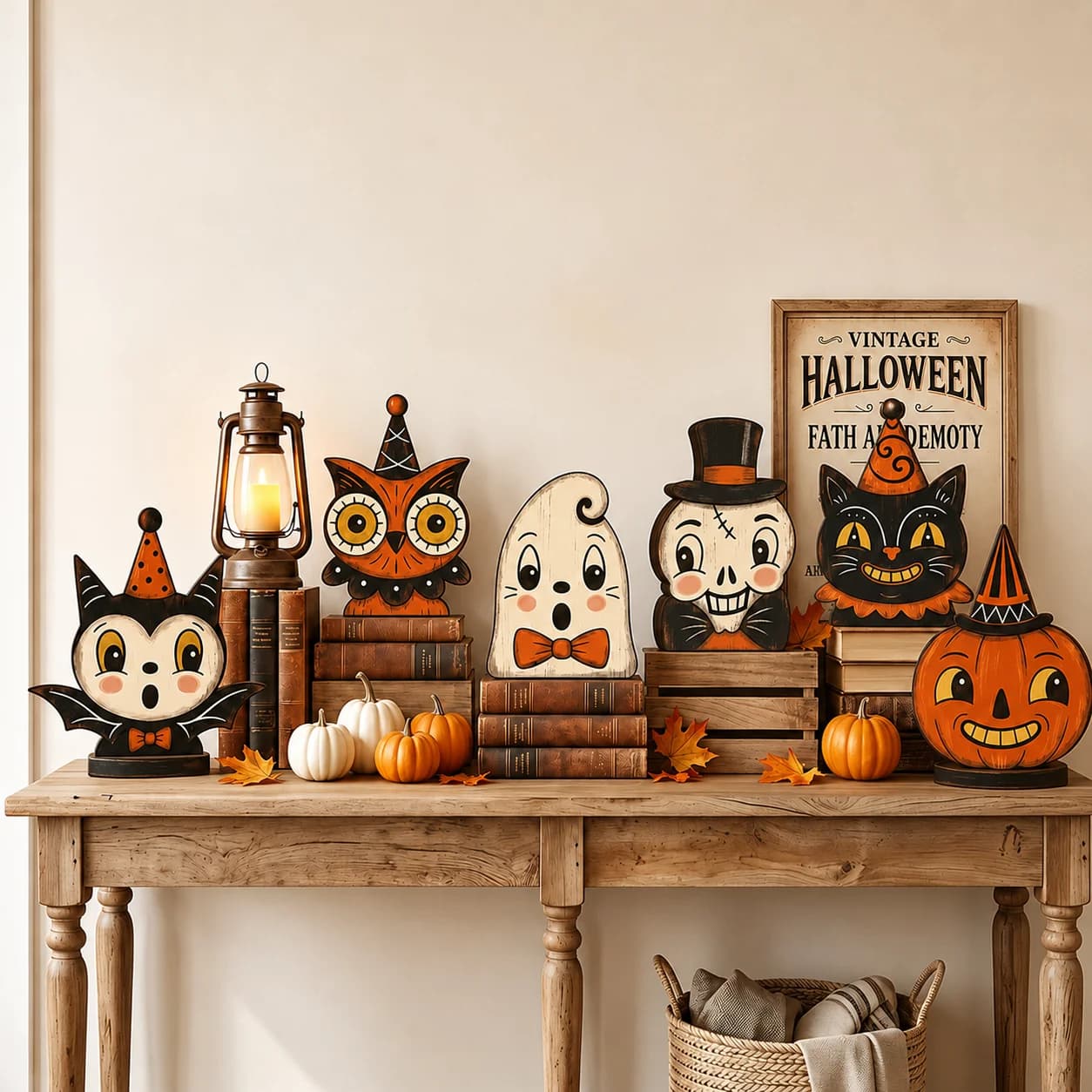 1/6Pcs Halloween Wooden Block Ornaments,Ghost Pumpkin Black Cat Skeleton Owl,Indoor Home Shelf Decor,Perfect Gift for Halloween