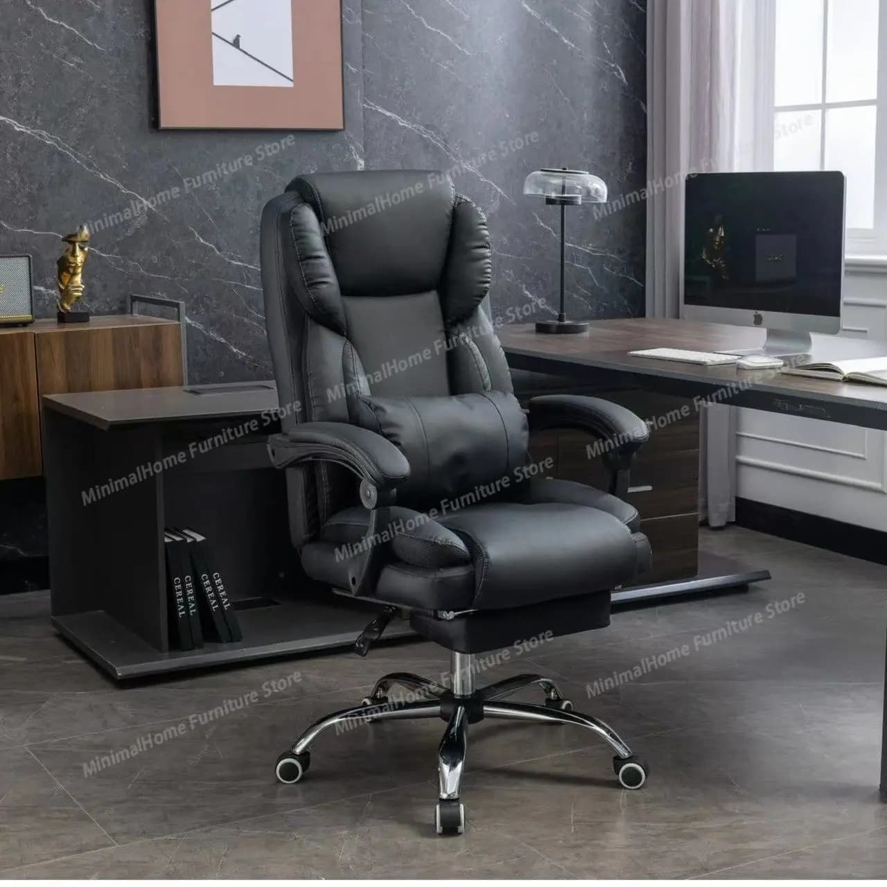 Sedia da Ufficio Ergonomica Direzionale, Sedia da Scrivania in Pelle PU con Supporto Lombare, Sedia Girevole con Rotelle per Lunghe Ore di Lavoro